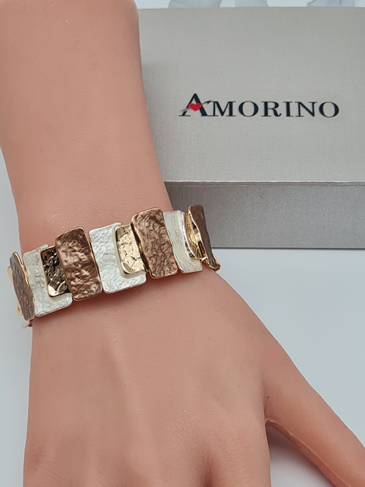 Amorino Armband, elastisch rechteckige Elemente in Braun und Goldtöne