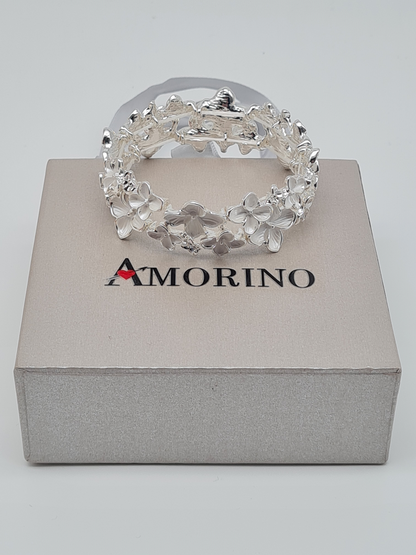 Amorino Armband, elastisches Armband in Silberweiß mit Blumenmuster