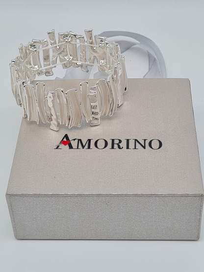 Amorino Armband, elastisch mit Silber- und Weiß-farbenen Elementen