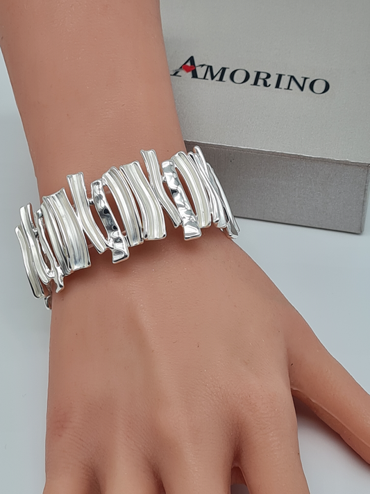 Amorino Armband, elastisch mit Silber- und Weiß-farbenen Elementen