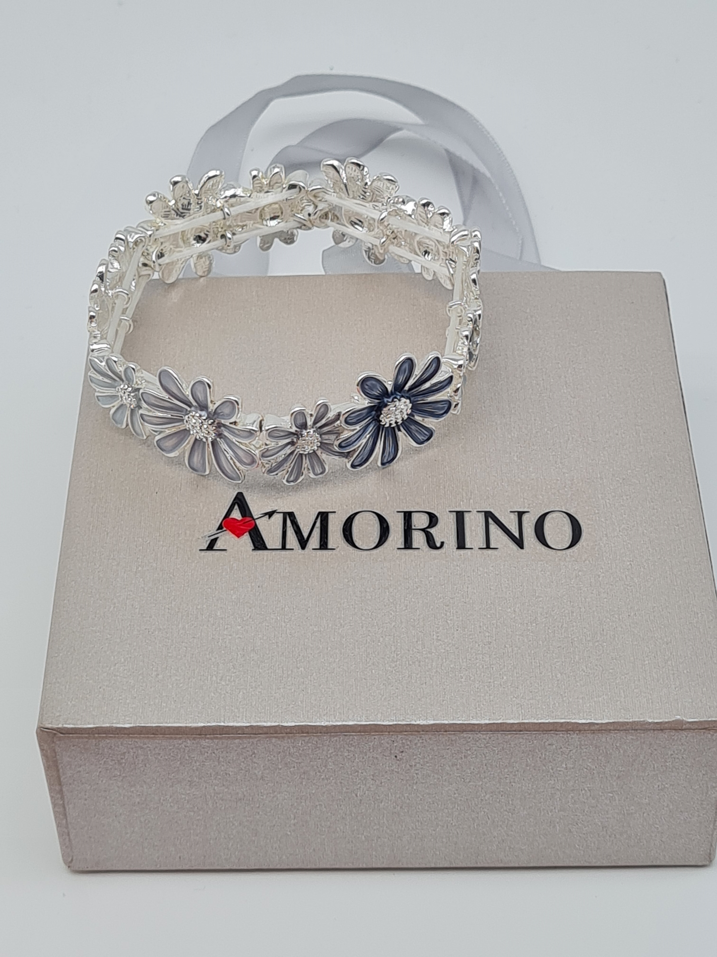 Amorino Armband, elastisch "Blue Daisy´s" mit Hellblaue Blumen