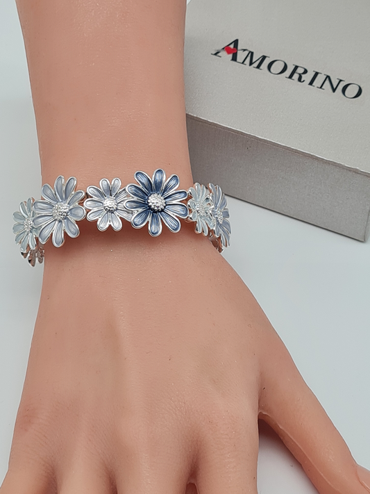 Amorino Armband, elastisch "Blue Daisy´s" mit Hellblaue Blumen