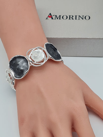 Amorino Armband, elastisch Anthrazitgrau Silberfarben und Weiße Elementen