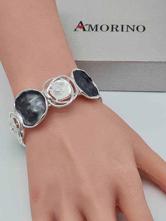Amorino Armband, elastisch Anthrazitgrau Silberfarben und Weiße Elementen