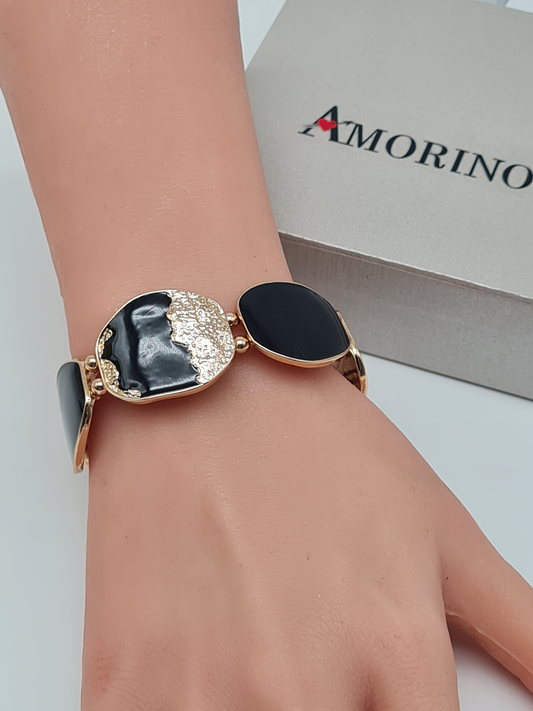 Amorino Armband, elastisches Armband Schwarz mit Goldene Verzierungen