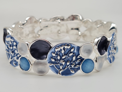 Amorino Armband, elastisches Armband Silber, Blau und Schwarzfarbig mit Lebensbaum