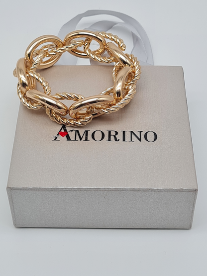 Amorino Armband, elastisch mit Goldfarbene glatte und gedrehte Elementen