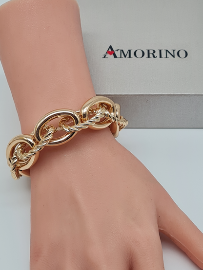 Amorino Armband, elastisch mit Goldfarbene glatte und gedrehte Elementen