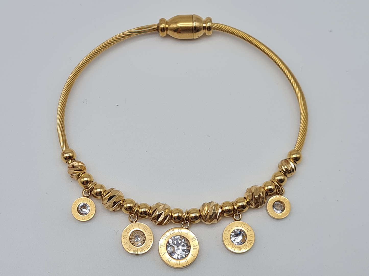 Cosmos Armreif Feiner goldener Armreif mit runden Anhängern und Kristall