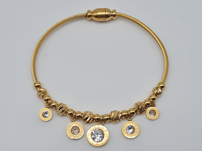 Cosmos Armreif Feiner goldener Armreif mit runden Anhängern und Kristall