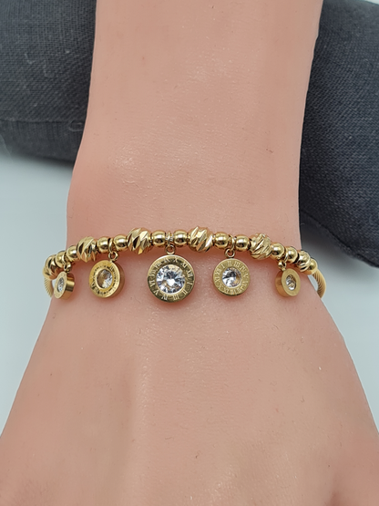 Cosmos Armreif Feiner goldener Armreif mit runden Anhängern und Kristall