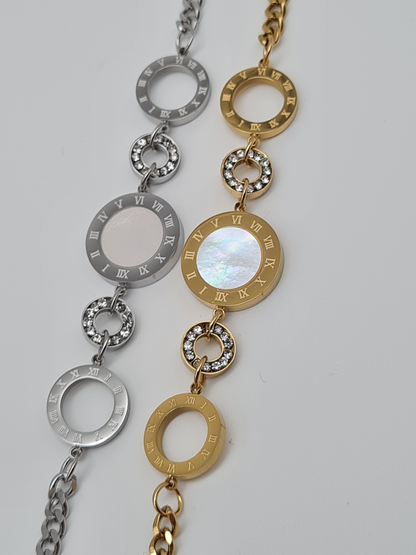 Cosmos Armband Rundes Perlmutt-Medaillon-Armband – Edelstahl