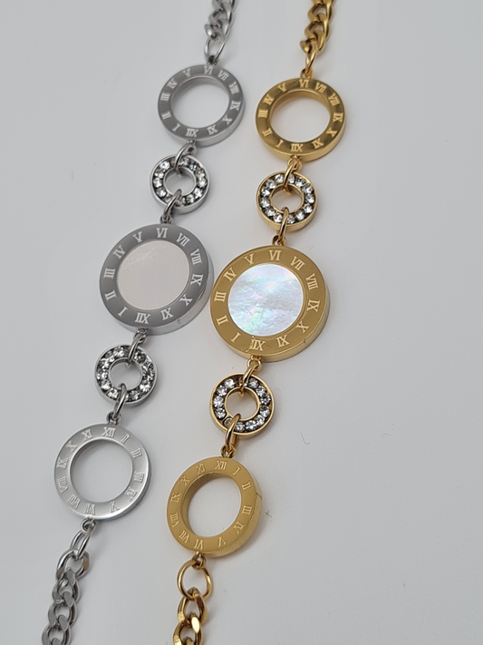 Cosmos Armband Rundes Perlmutt-Medaillon-Armband – Edelstahl