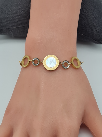 Cosmos Armband Rundes Perlmutt-Medaillon-Armband – Edelstahl