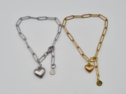 Cosmos Armband, feingliedrig mit Herz Anhänger in Silber- oder Goldfarben
