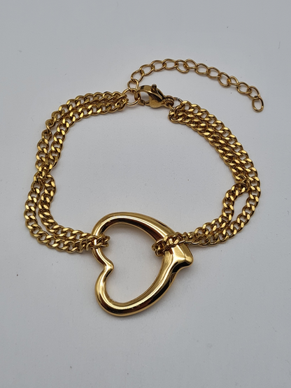 Cosmos Armband, Goldfarbenes Doppelarmband was ein großes Herz trägt