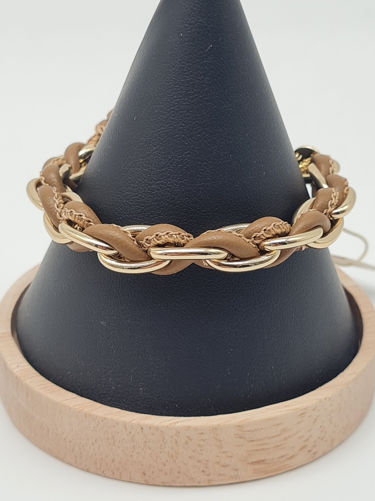 Biba Gliederarmband Goldfarben durchzogen mit Kunstleder