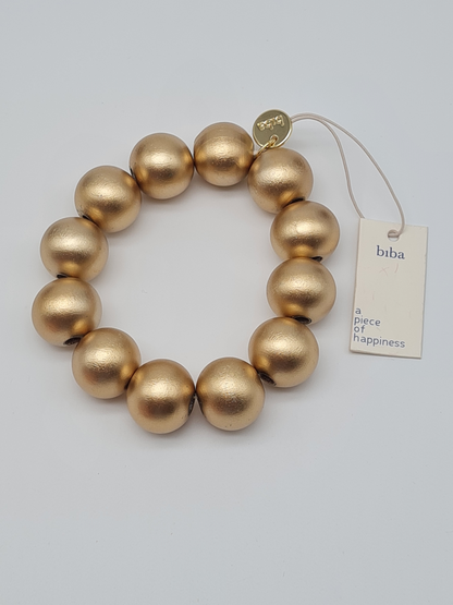 Biba Perlenarmband, Holzperlen im Matt Goldfarben, Klassisch, Elegant