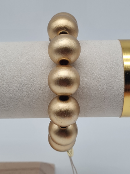 Biba Perlenarmband, Holzperlen im Matt Goldfarben, Klassisch, Elegant