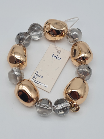 Biba Perlenarmband, mit Goldfarbene und Grau Transparente Organische Perlen