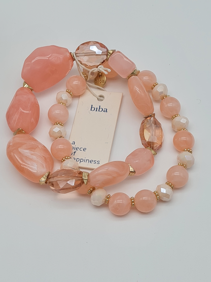 Biba Perlenarmband, Doppelkette mit verschieden Größen Rosa Perlen