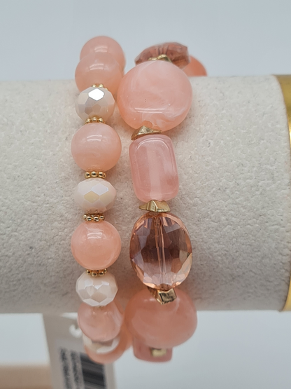Biba Perlenarmband, Doppelkette mit verschieden Größen Rosa Perlen