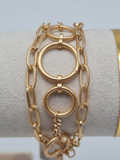 Biba 3-fach Gliederkette mit mittig ein kette mit größere kreise, Matt goldfarben
