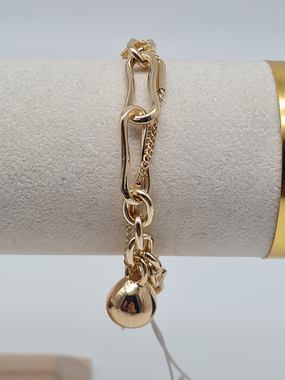 Biba Doppel-Gliederarmband, verwebt und mit Goldene Kugel-Anhänger