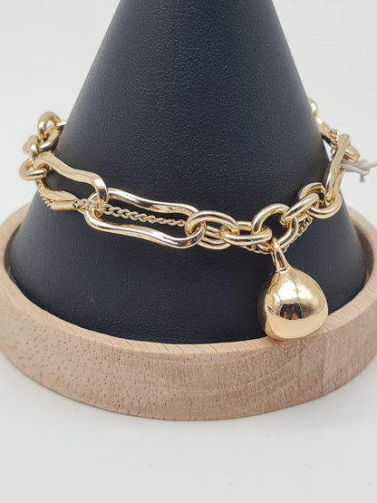 Biba Doppel-Gliederarmband, verwebt und mit Goldene Kugel-Anhänger