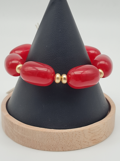 Biba elastisches Armband mit Resin Perlen in Kirschrot