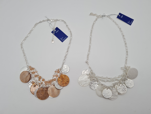 Biba Halskette Braun und Matt Silber mit kleine kette und Resin Perlen