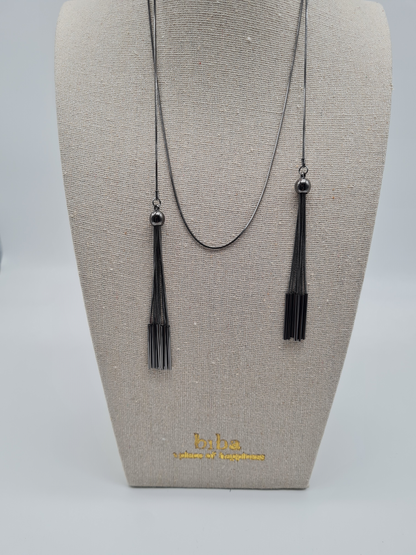 Biba Halskette Art Deco Stil, Filigran, Gun Metal Black, Stilvoll, Kombinierbar.