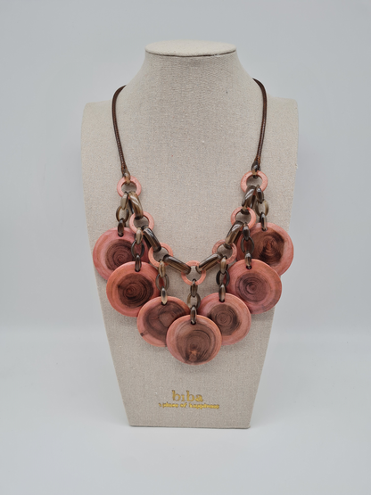 Biba Kurzhalskette aus Holz und Kunstleder in Altrosa und Braun Töne