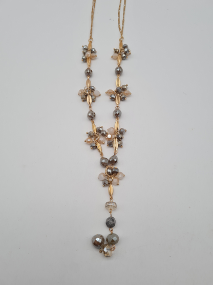 Biba Langhalskette Goldfarben mit Graue Crystal Perlen