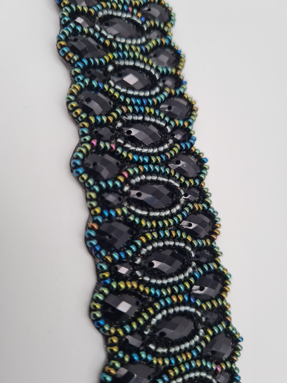 Biba Armband Kunstleder mit Blaue und Schwarze Perlchen Breit
