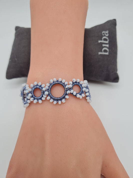 Biba Armband Textil mit Magnet-Verschluss Silber- und Blau