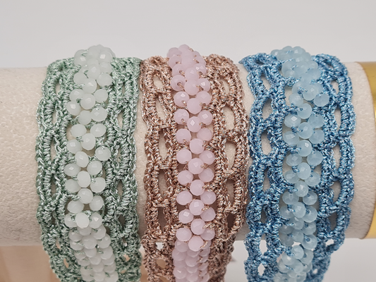 Biba Armband Texil mit Perlchen in Blau, Mintgrün oder Rosa