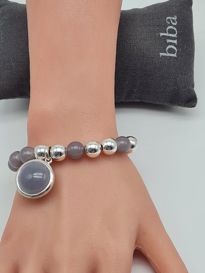 Biba Armband elastisch mit Anhänger Grau und Silberfarben, Elegant