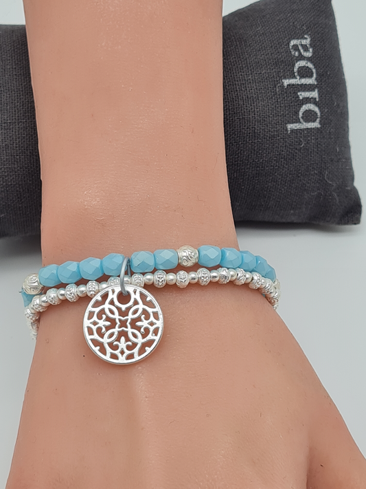Biba Doppelarmband elastisch Hellblau mit Mandala