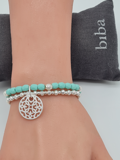 Biba Doppelarmband elastisch Eisblau mit Mandala