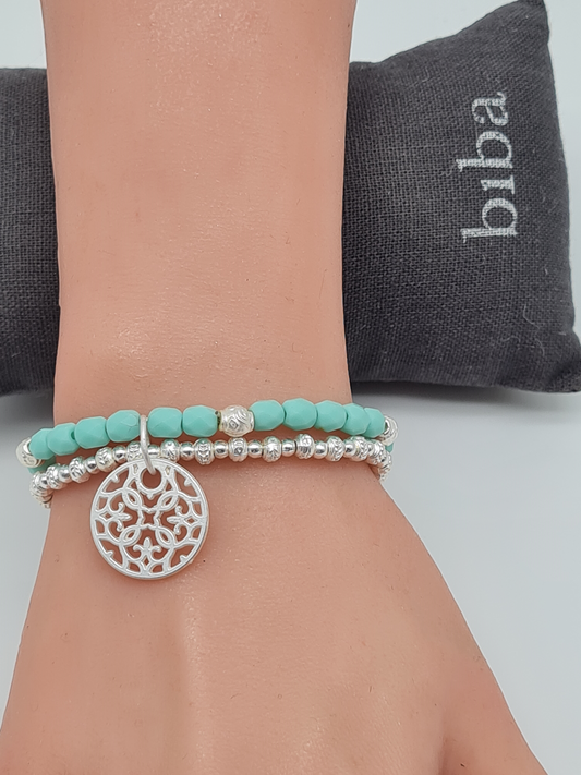 Biba Doppelarmband elastisch Eisblau mit Mandala
