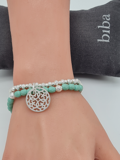 Biba Doppelarmband Silberfarben und Mintgrün mit Mandala