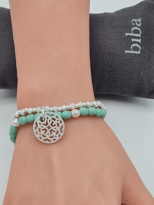 Biba Doppelarmband Silberfarben und Mintgrün mit Mandala