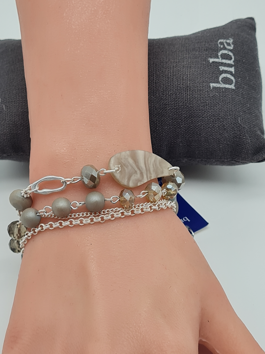 Biba Armband 4-fach Kette Matt Silber- und Grau Lilatöne