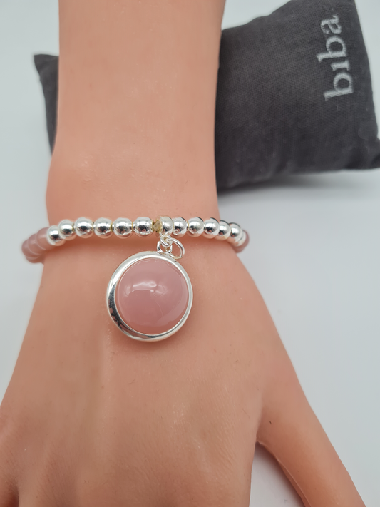 Biba Armband elastisch Filigran mit Anhänger Rosa und Silberfarben, Elegant