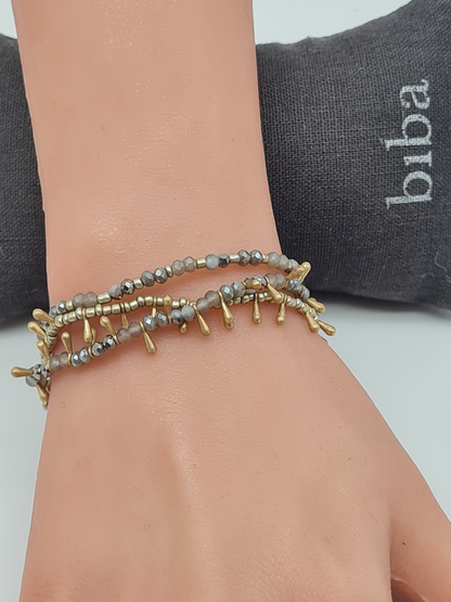 Biba 3-fach Armband Tropfenarmband Goldfarben-Grau