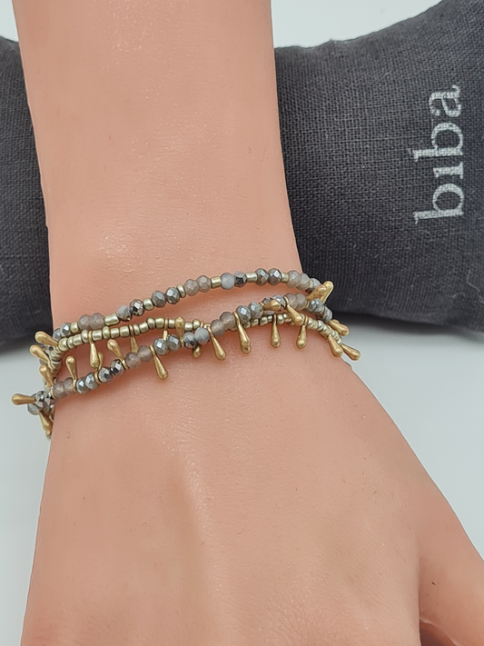 Biba 3-fach Armband Tropfenarmband Goldfarben-Grau