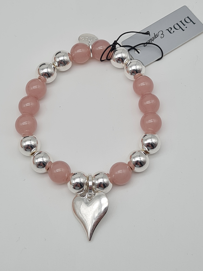 Biba Armband elastisch Silberfarben mit Rosa und Herz Anhänger
