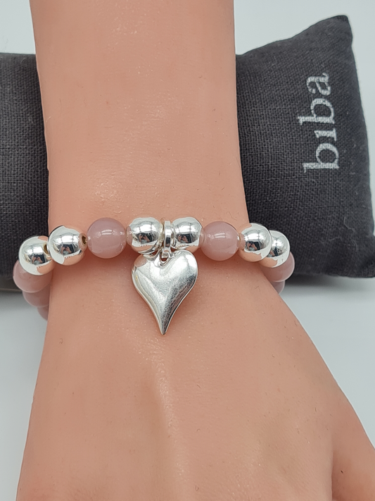 Biba Armband elastisch Silberfarben mit Rosa und Herz Anhänger