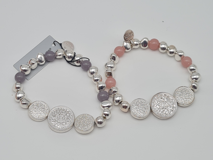 Biba Armband Silberfarben mit 3 ornamentale Kreise in Rosa oder Mausgrau